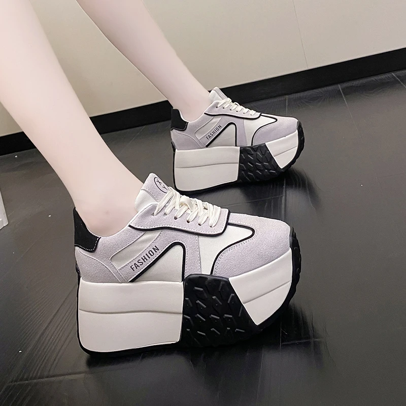 Women\'s 2023 Autumn New Color-blocking Platform Daddy Shoes Super Thick Bottom with High Heels 9cm Casual Sports Shoes Sneakers