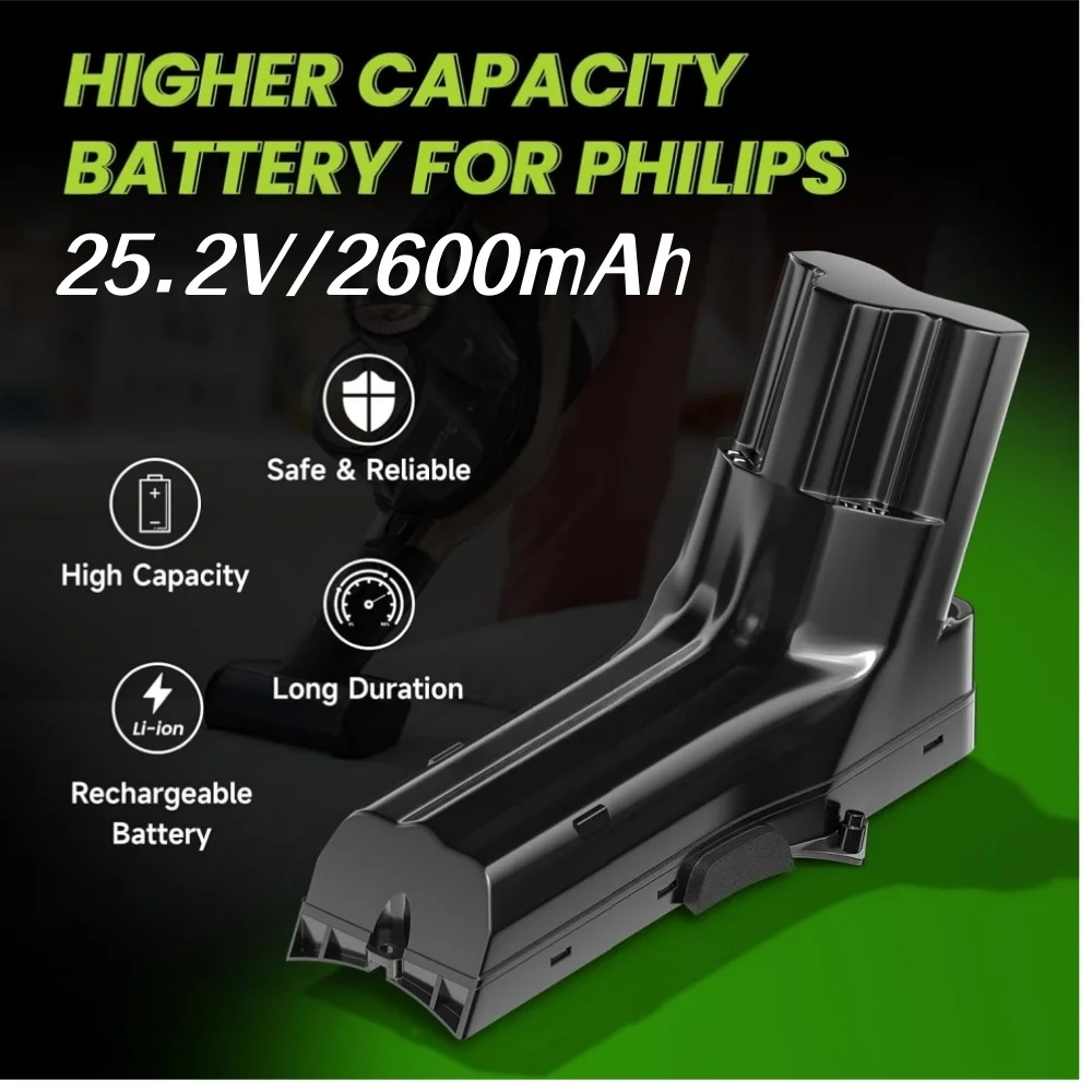 New 25.2V 2600mAh Rechargeable Li-ion Battery for Philips SpeedPro Max Aqua Stick FC6822 FC6826/01 FC6904