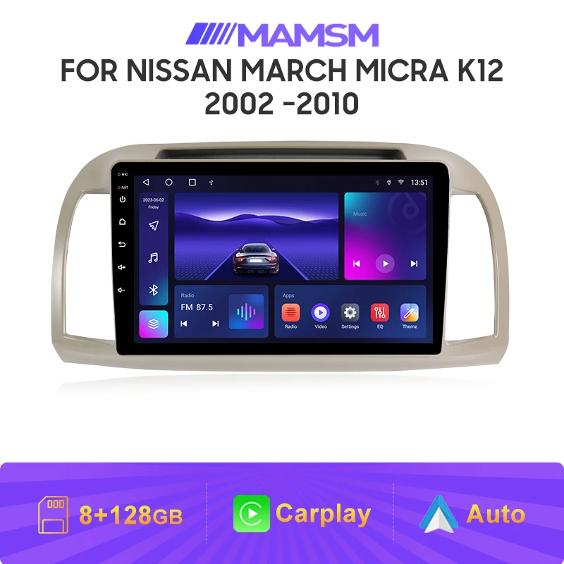 MAMSM Car Radio For 2002 2003 2004-2010 Nissan Micra March K12 Android 12 Carplay Car Multimedia Player GPS Navigation 2Din DVD