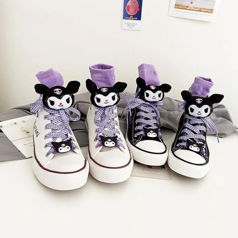 Miniso Anime  Kuromi Children High Top Canvas Shoes Kawaii Cartoon Non-slip Sole Canvas Cartoon Shoes Student Girl Gifts