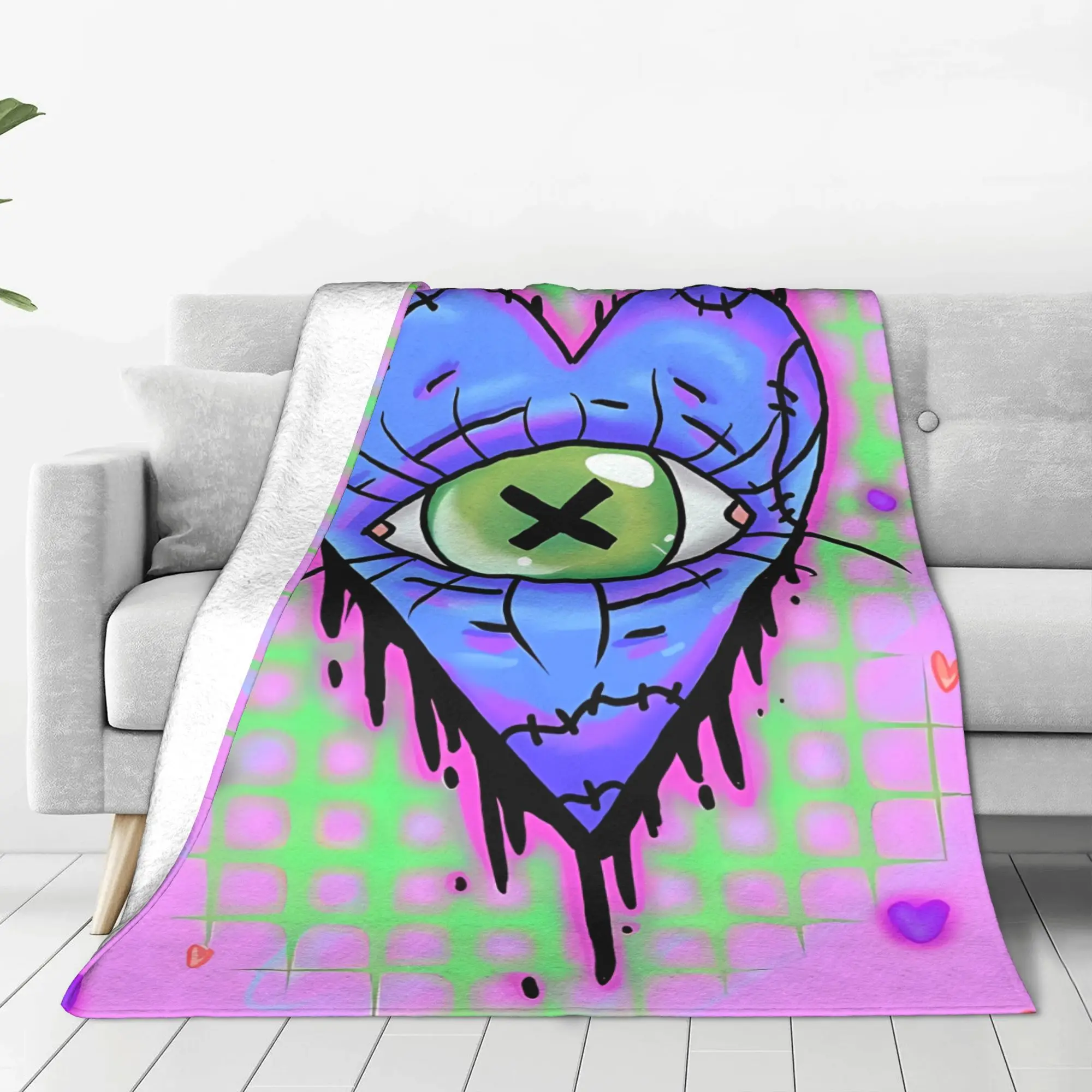 1PC Home Cutecore Love Sick Graffiti Blanket Super Cosy Plush Home Living Room Sofa Halloween