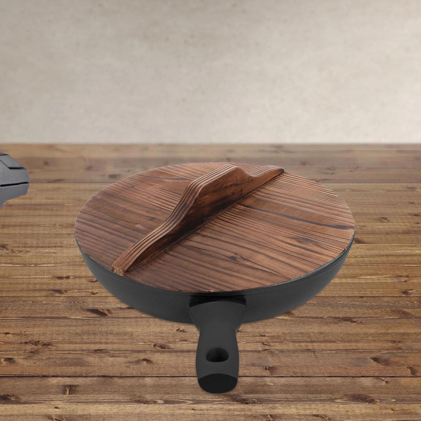 

Wooden Anti-Splash Wok Cover Safe Reusable Easy to Clean Kitchen Gadget Wood Wok Cover Wooden Pot Protector