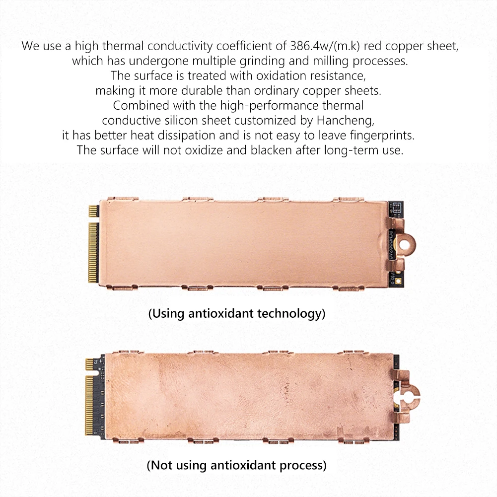 ทองแดง M.2 ฮีทซิงค์ Ultra-thin 0.8mm Solid State Hard Disk ฮีทซิงค์ 386.4 w/(m.k) พร้อมแผ่นซิลิโคนความร้อนสําหรับ M.2 NVMe 2280 SSD