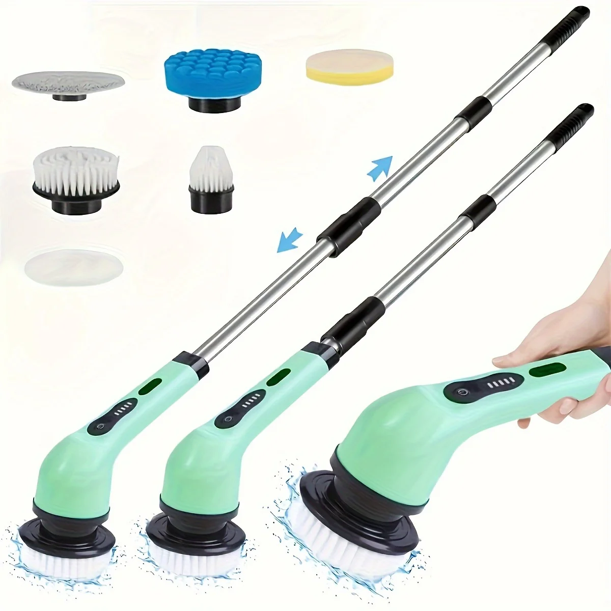 

1 Pack Spin Scrubber, Cordless Shower Scrubber with 6 Replaceable Brush Heads, Cleaning Brush with Dual Speeds & Extension Han