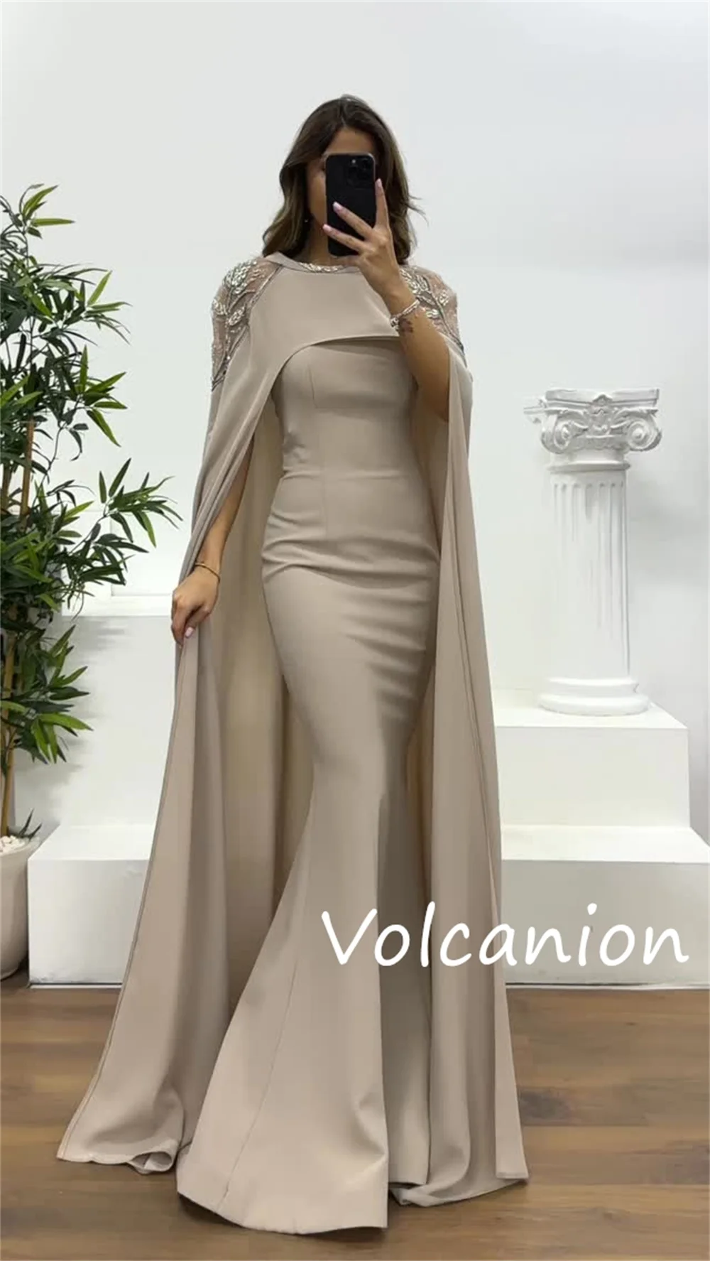 カスタマイズされたレトロジャージースパンコールトランペットスクープネックロングドレスオーダーメイド機会モダンスタイルカジュアル