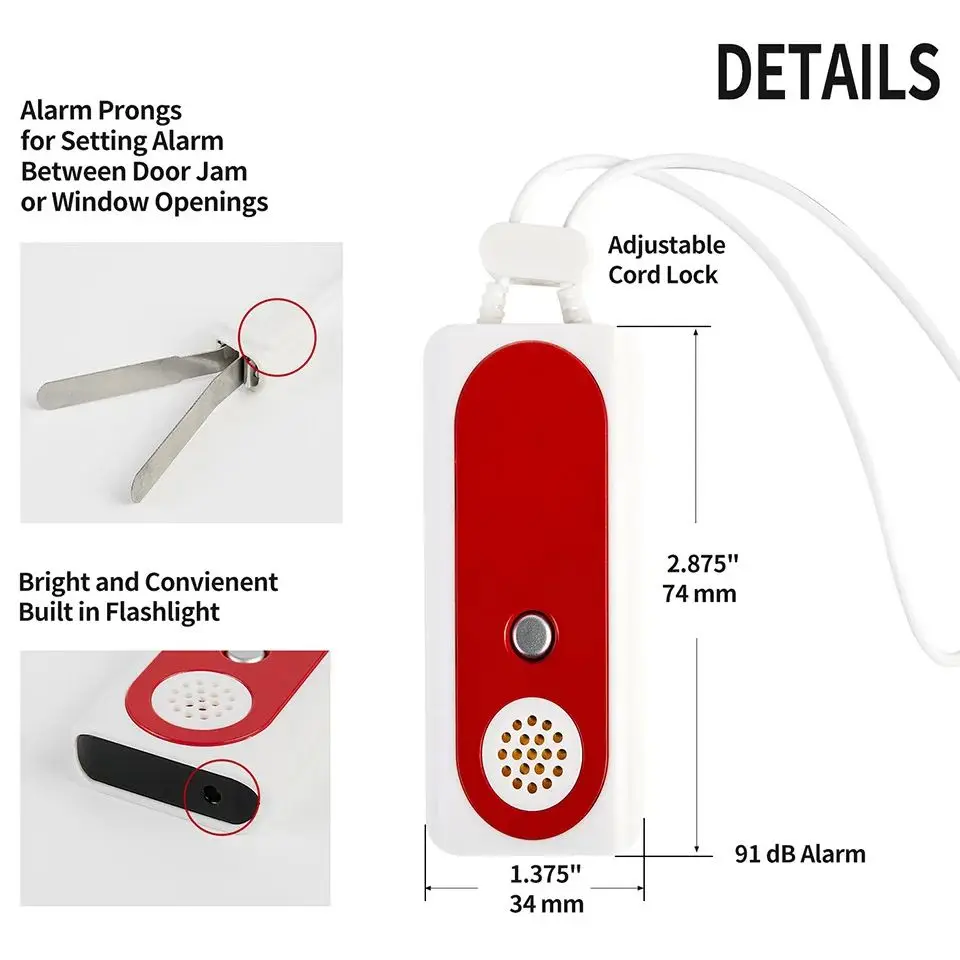 Imagem -06 - Alarme de Autodefesa com Led Sensor Portátil de Janela e Porta Alerta Anti-roubo para Casa Viagem Hotel Detector de Segurança 91db