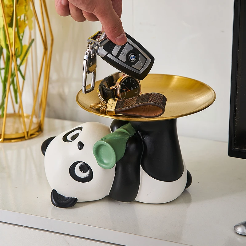 

Resin Panda Tray Figurines for Interior Entrance Key Desktop Candy Storage Container Home Office Table Decor Accessorie