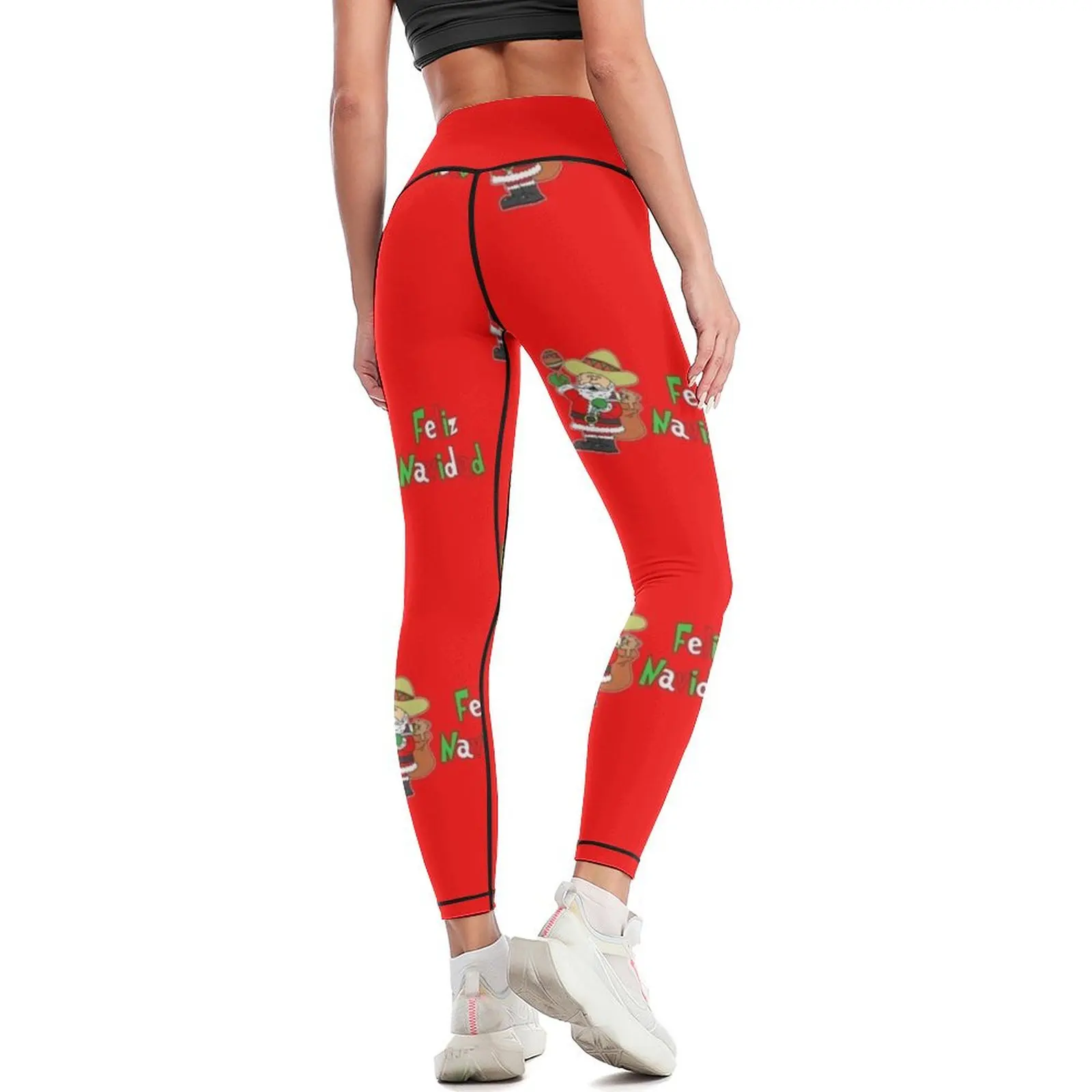 Feliz Navidad Santa Cartoon With Sombrero And Maracas Leggings Tight fitting woman Sports pants for high waist Womens Leggings