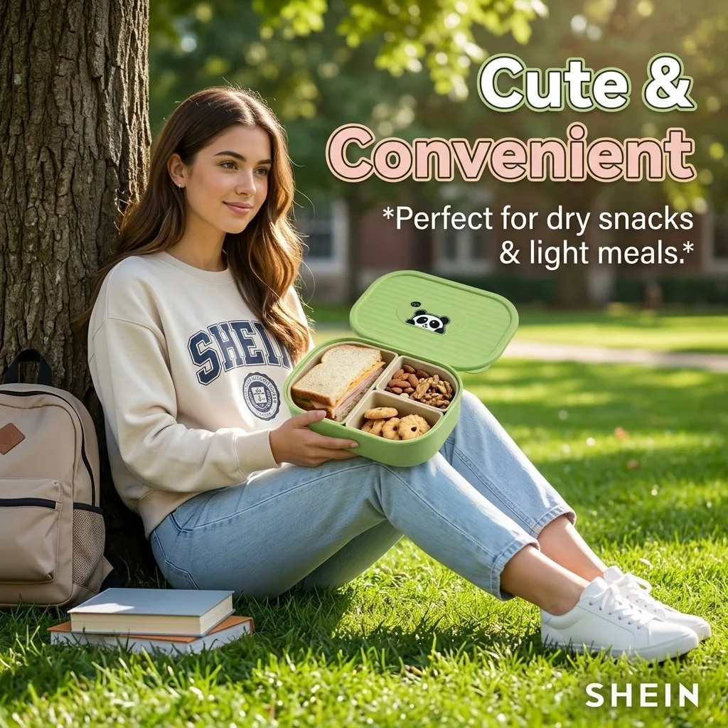 Cute Plastic Divided Lunch Box For Kids Students Portable Sealed Detachable 3 Grids Fruit Salad Food Container Microwave Safe view 3