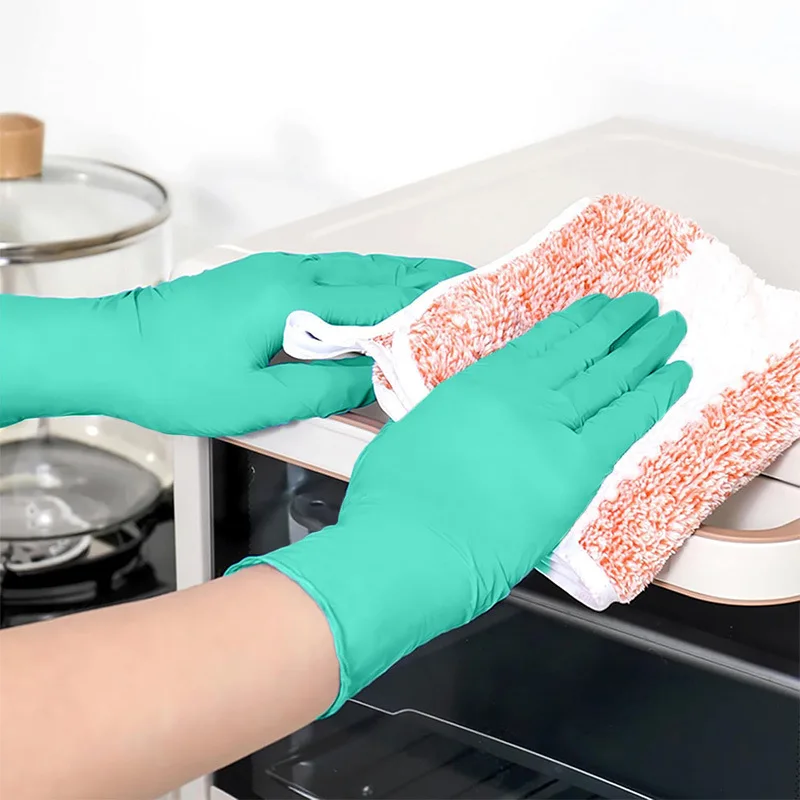 5Pairs Disposable Thick Nitrile Gloves Green Oil Resistant Labor Repairing Laboratory Household Work Dining Utensils