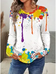 Fashion 3D Print Colorful Graphic Crew Neck Long Sleeve T-Shirt Womens Clothing Casual Clothes Harajuku Female Clothing Pullover