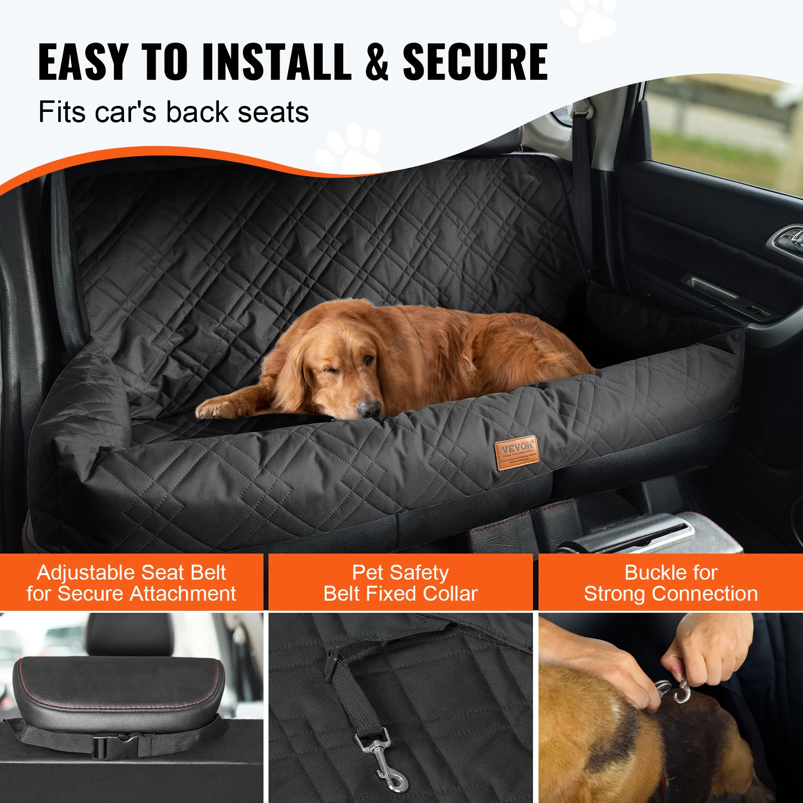 VEVOR Dog Car Seat Waterproof Dog Booster Seat Pet Car Seat with Clip-On Safety Leash PP Cotton Car Bed for Medium & Large Dog