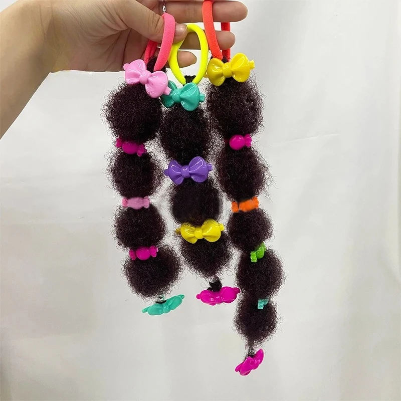 

Little Girls African Curly Hair Wig Hair Tie Kids Hair Rope Colored Bow Ponytail Exploding Ball Little Girl Cute Wig Headgear