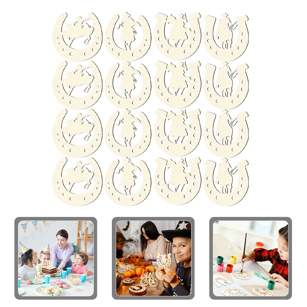 24 Pcs Horseshoe Chips Unfinished Cutouts DIY Home Decors Decorations for Painting Materials Toy Graffiti Wooden Blank