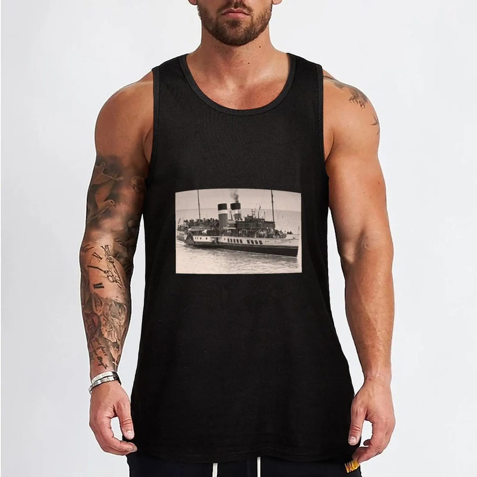 Waverley Paddle Steamer In Sepia Tank Top male top Top Men's sleeveless gym shirts