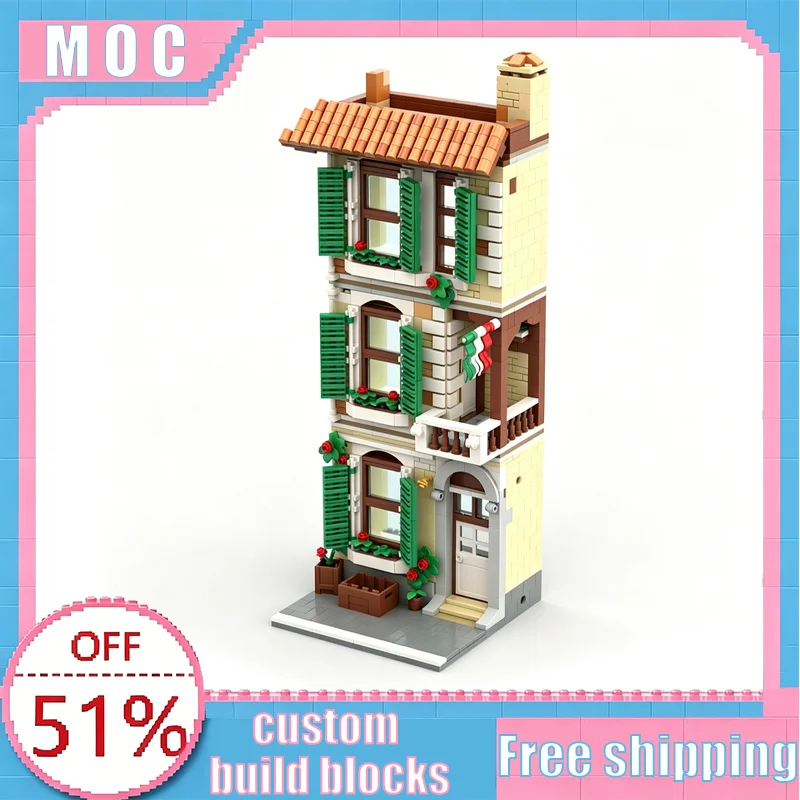 

1225PCS MOC Italian Style Apartment Modular Building Model Custom Creative Building Blocks Educational Assembly Toy Display Gift