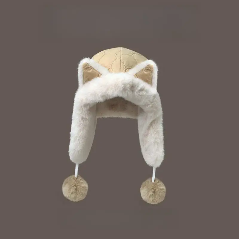 2024 New Korean Fashion Fox ears Hat Thickened Warm Ear Protection Cute Winter Versatile Cycling Warm Women's Warm Hat