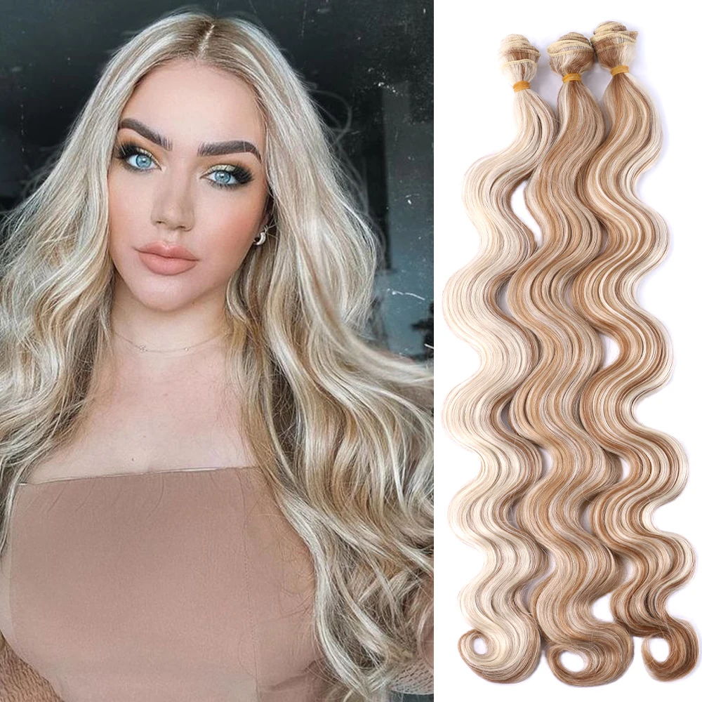 Bellqueen Synthetic Body Weave Hair Bundle Brown Blonde Hair Weaving Bulk Soft Natural Fake Hair Extension For Women