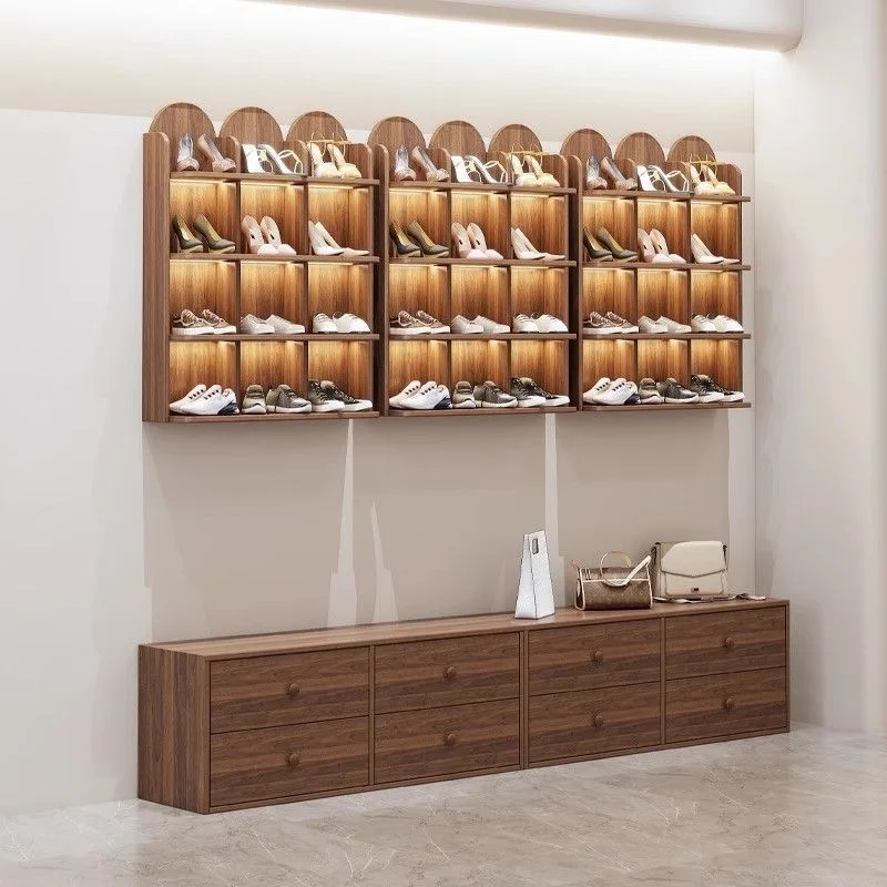 Solid wood shoe rack wall-mounted multi-layer shelf display rack