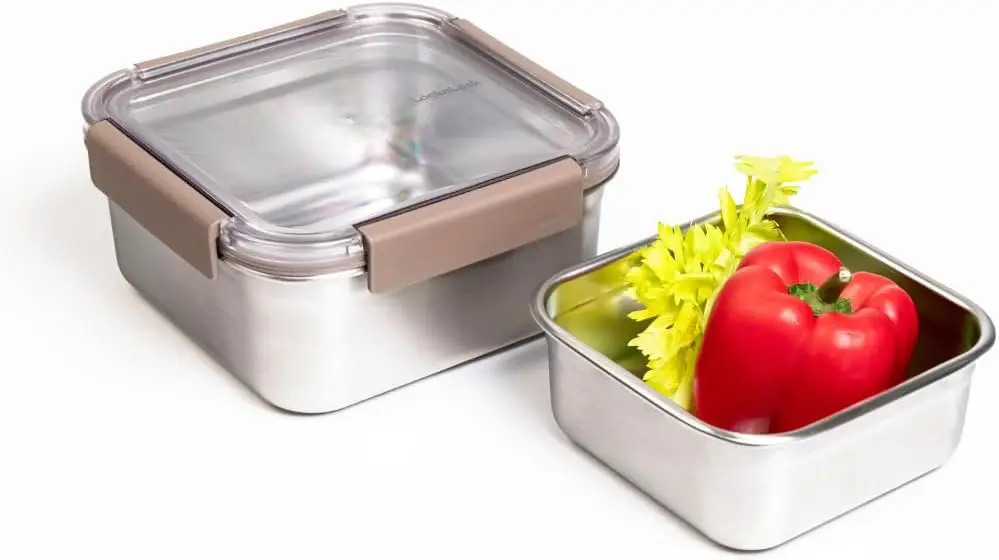 

Stainless Steel Food Storage Container with Lid, Metal Lunch Box, Airtight, Leak-Proof, Microwave, Freezer and Dishwash