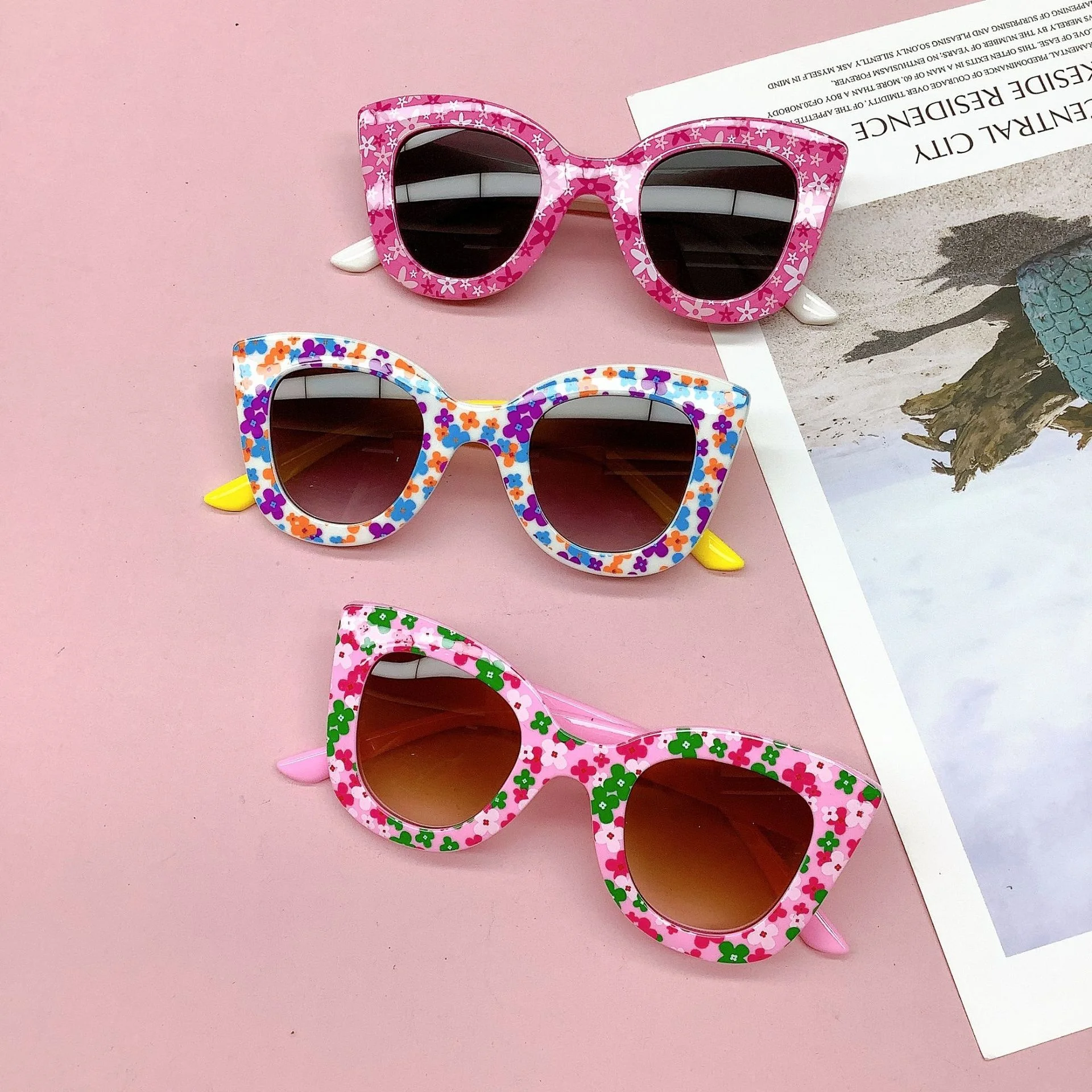 Fashionable new  flower children's sunglasses UV-proof baby boys and girls' eye protection glasses