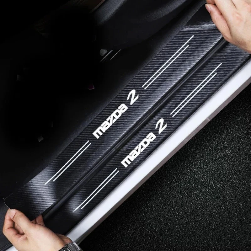 

Carbon Fiber Car Threshold Stickers Doorsill Anti Scratch Protector for Mazda 2 Mazda2 Logo Trunk Bumper Cover Decals Decoration