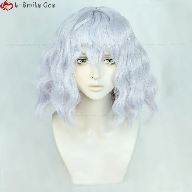 Peluca de Anime Neferpitou para Cosplay, pelo sintético resistente al calor, color morado y plateado, para fiesta de Halloween y gorro