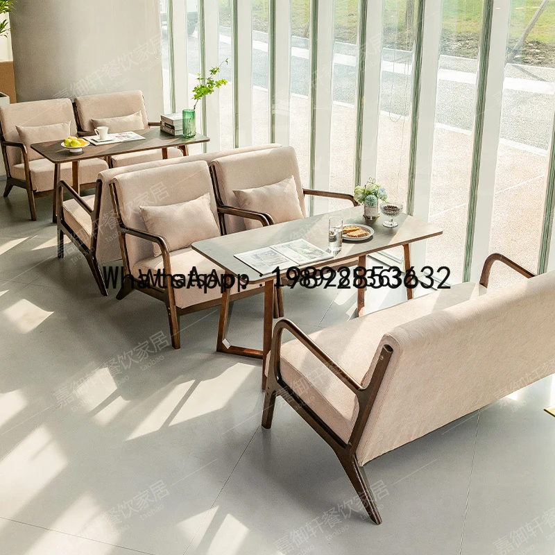 

Z1 Solid Wood Milk Tea Shop Cafe Table and Chair Set Dessert Shop Homestay Izakaya Meeting Booth Sofa Commercial Use