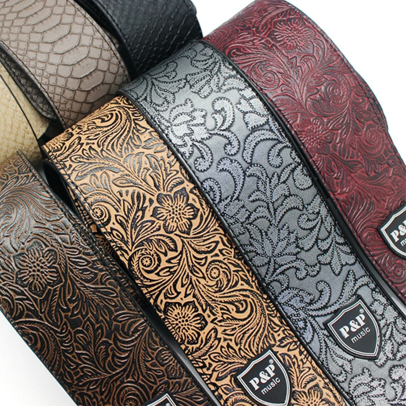 P&P 2.5 Inch Guitar Strap Genuine Adjustable Soft Embroidered Belt For Classical Bass Music Hobby Guitar Accessories