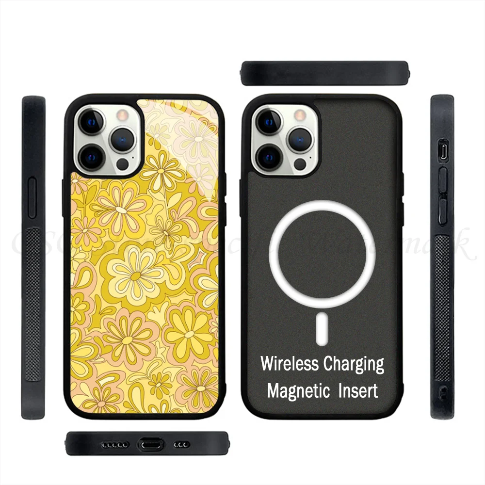 Yellow Wildflowers Phone Case Strong Magnetic For IPhone 15 14 13 Pro Max 11 12 Mini Alex Mirror For Magsafe