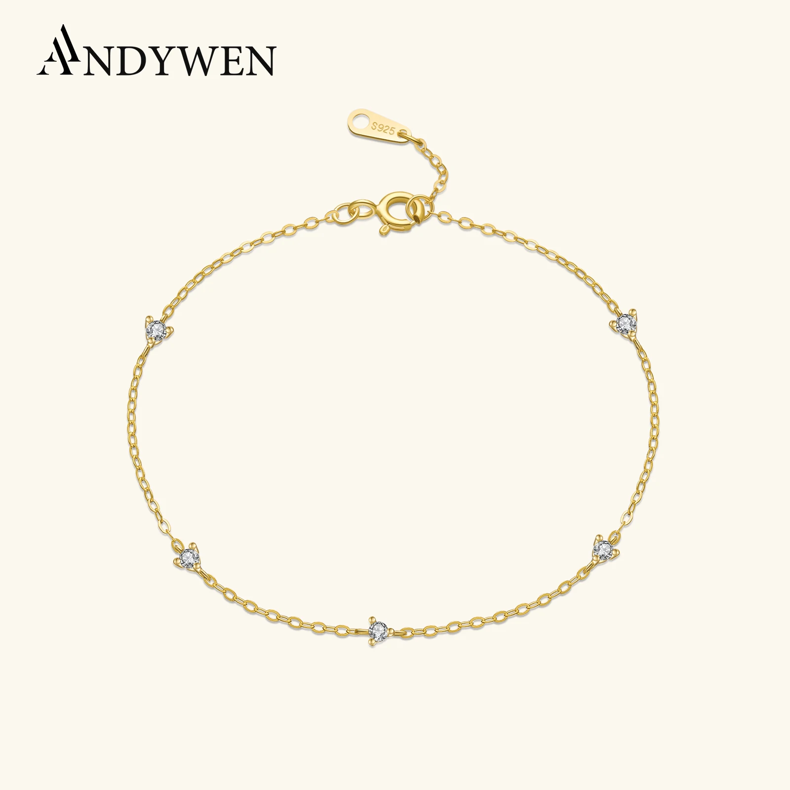 ANDYWEN 925 Sterling Silver Gold CZ Zircon Charm Chain Bracelet 2022 Crystal Luxury Women Biżuteria ślubna Party Lady Jewels