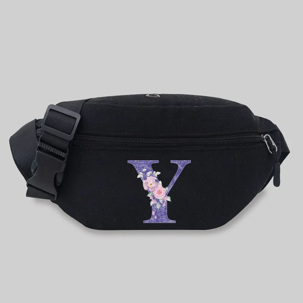 Chest Bag Travel Waist Bags Unisex Purple Flower Series Printing Lightweight Leisure Sports Banana Bags Canvas Fanny Pack 2024