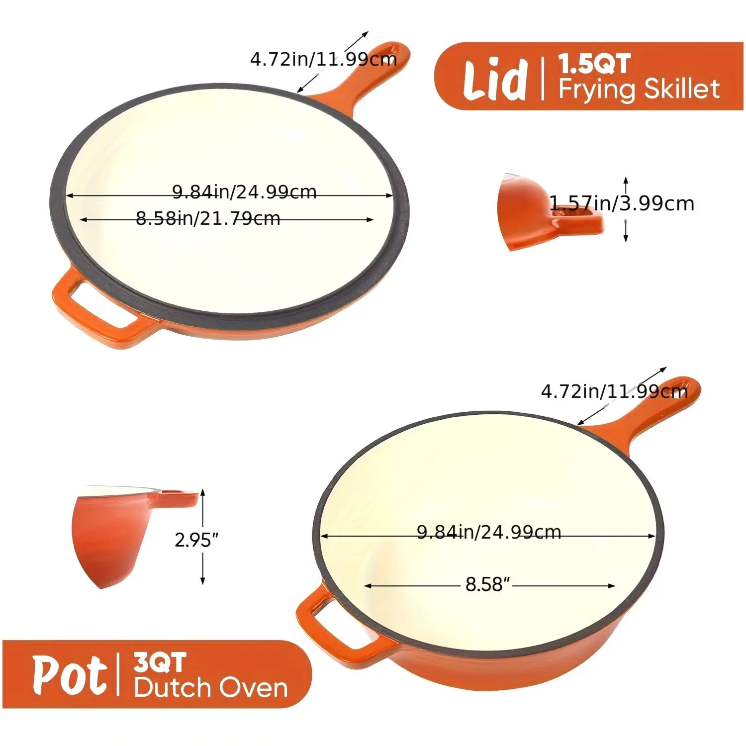 

Versatile Enamel-Coated Cast Iron Cookware Set: 3-Quart Dutch Oven + 1.5-Quart Skillet with Lid — Ideal for Frying, Baking, Stewing, Grilling, and Indoor or Outdoor Cooking