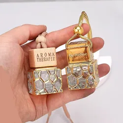 10/30pcs 10ml Empty Car Perfume Bottle Aromatherapy Bottle Car Pendant Decoration Gold Glass Bottle Cosmetic Container