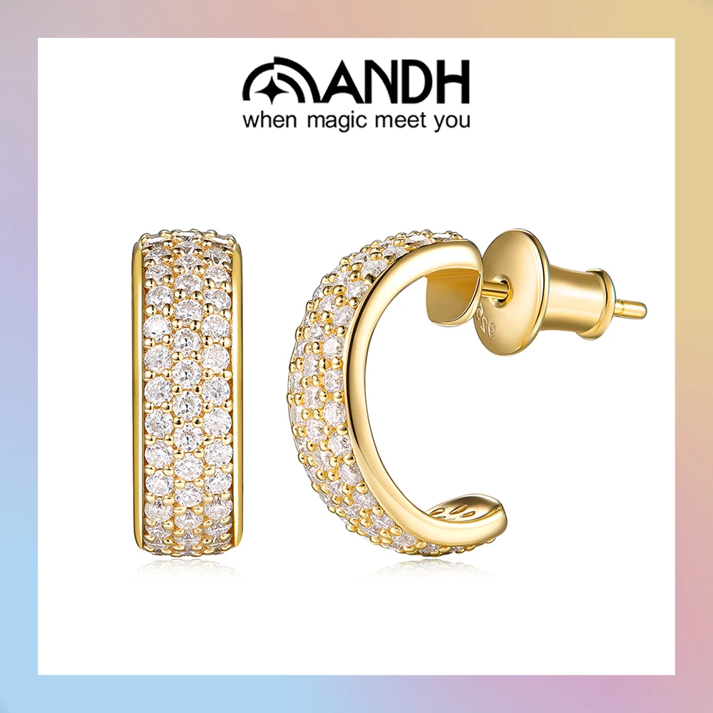 

ANDH D Color VVS1 Moissanite Half Open Hoop Earrings for Women 925 Sterling Silver Circle Earring Piercing Ear Luxury Jewelry
