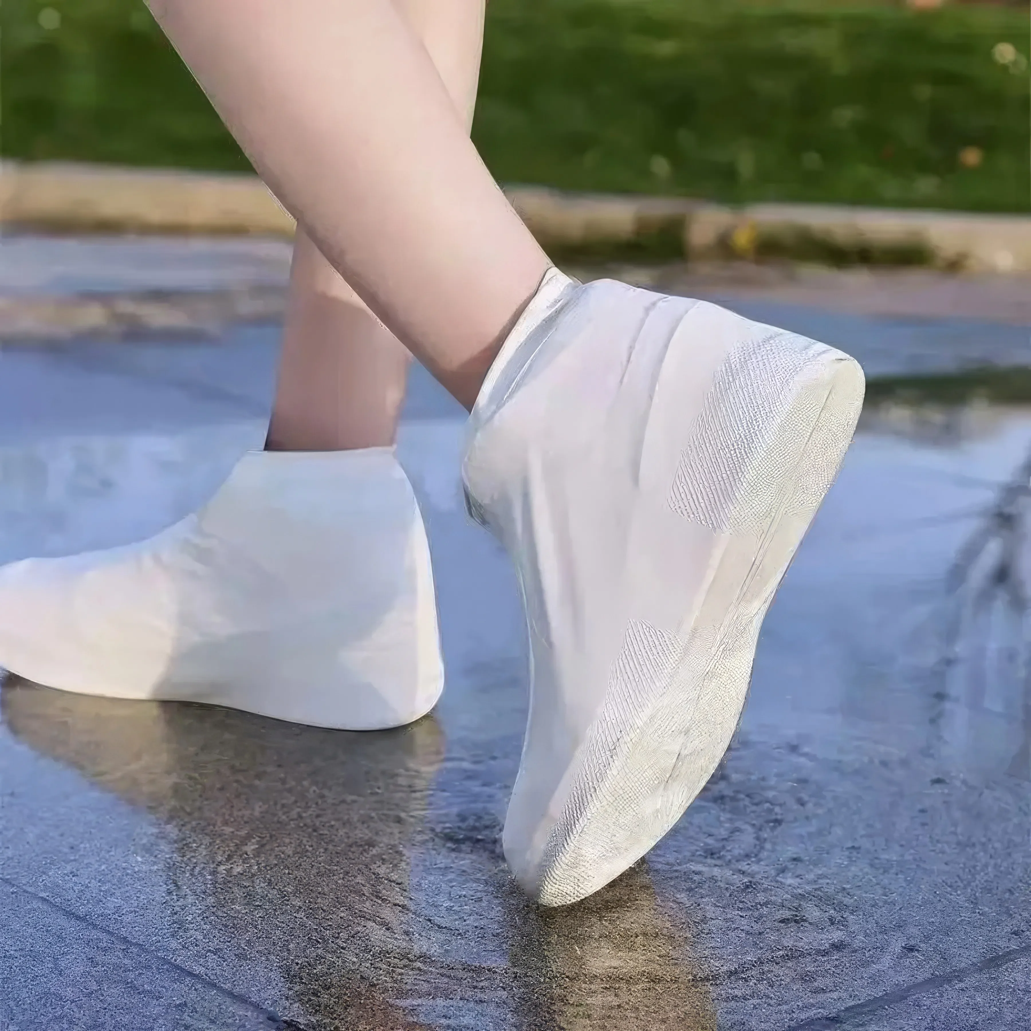 

1 пара черно-белых водонепроницаемых чехлов для обуви из латекса, водонепроницаемые и нескользящие, подходят для походов и путешествий.