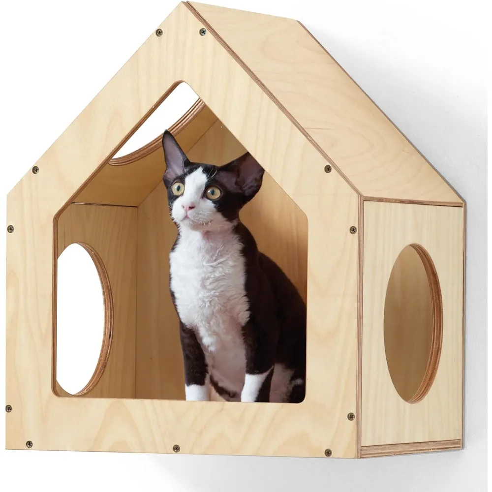 

Cat House Wall Mounted, 15.5x11.8x18 Inches Birch Plywood Condo, Multi-Use Kitten Furniture, Stylish Design, DIY Cats Wall Jung