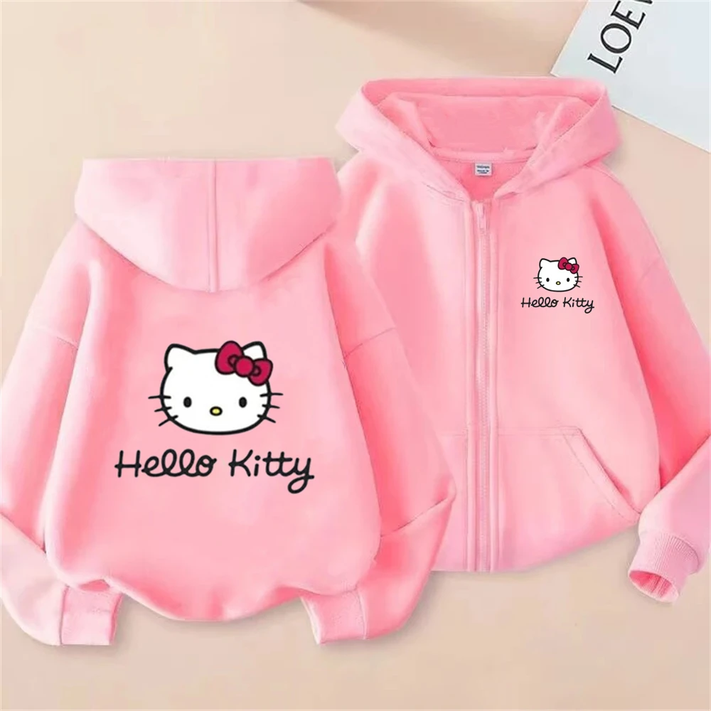 

New Pink Children's Zipper cardigan Leisure Boy Girls' Hoodie Coat Sweatshirt Hello Kitty Kids Clothing Age 3-12 Toddler Top