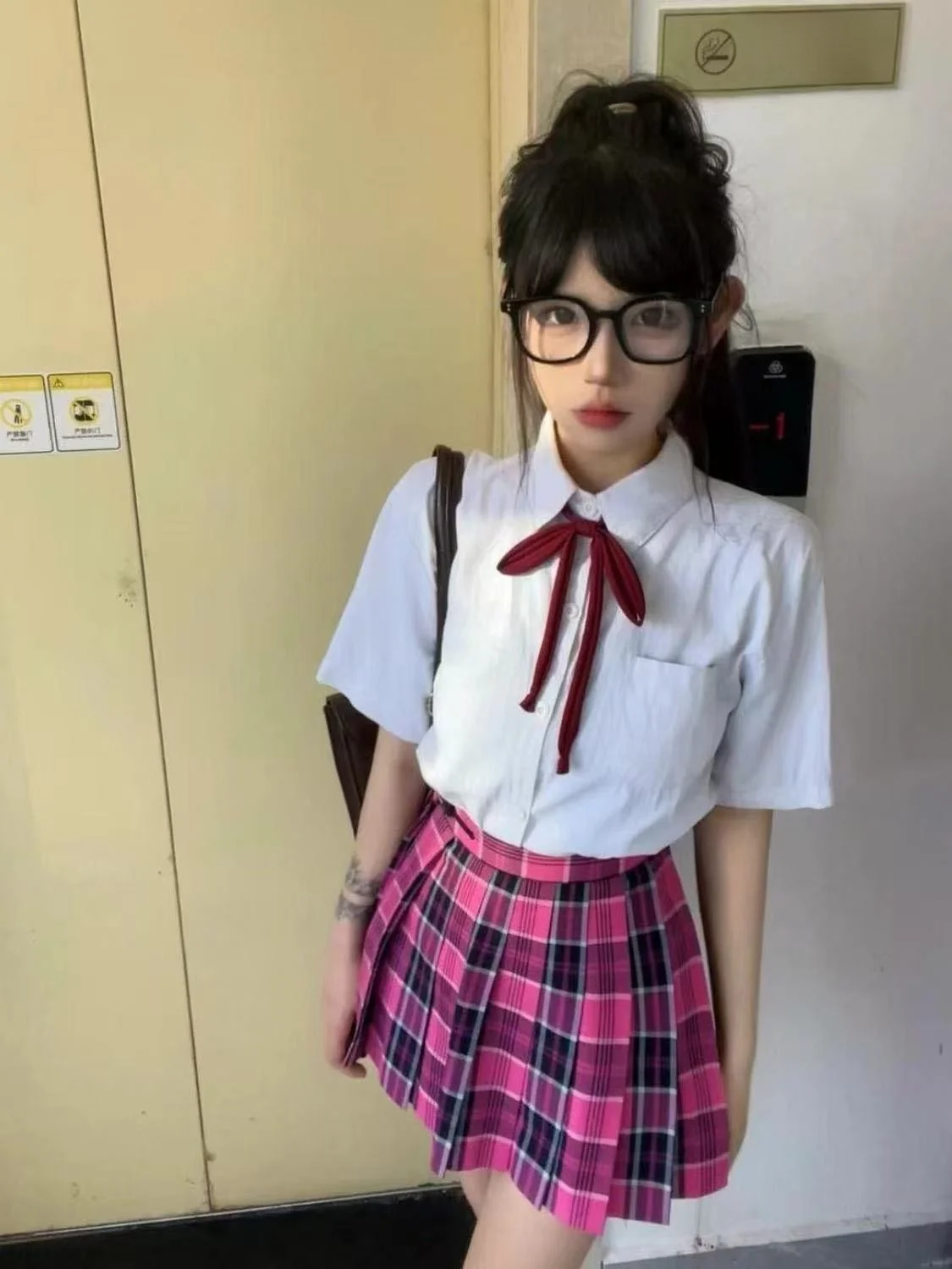 

Original Spring Summer A-Line Skirt Student School Uniform Style Pleated Short Skirt Fashionable Three-Piece Set for Women