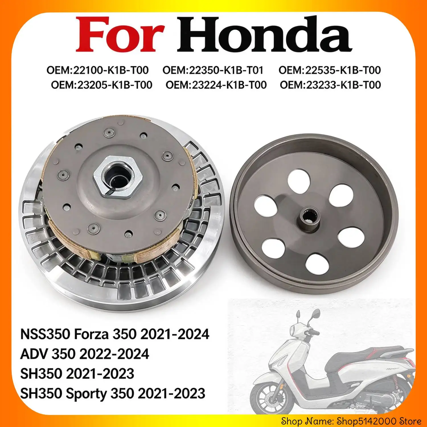Complete CVT Driven Clutch Assembly For Honda NSS350 Forza ADV350 SH350 Sporty 2021-2024 Scooter Secondary Clutch 22100-K1B-T00