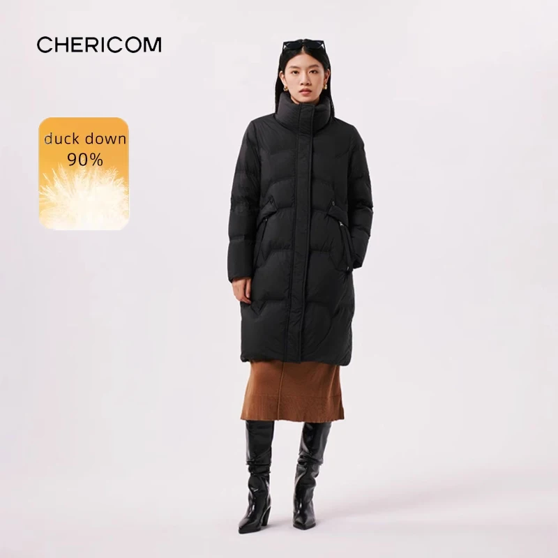 

Пуховик Chericom средней длины с воротником-стойкой и капюшоном на талии, дизайнерское пуховое пальто, новинка 2025 года, утолщенное повседневное стеганое пальто Y299183Y