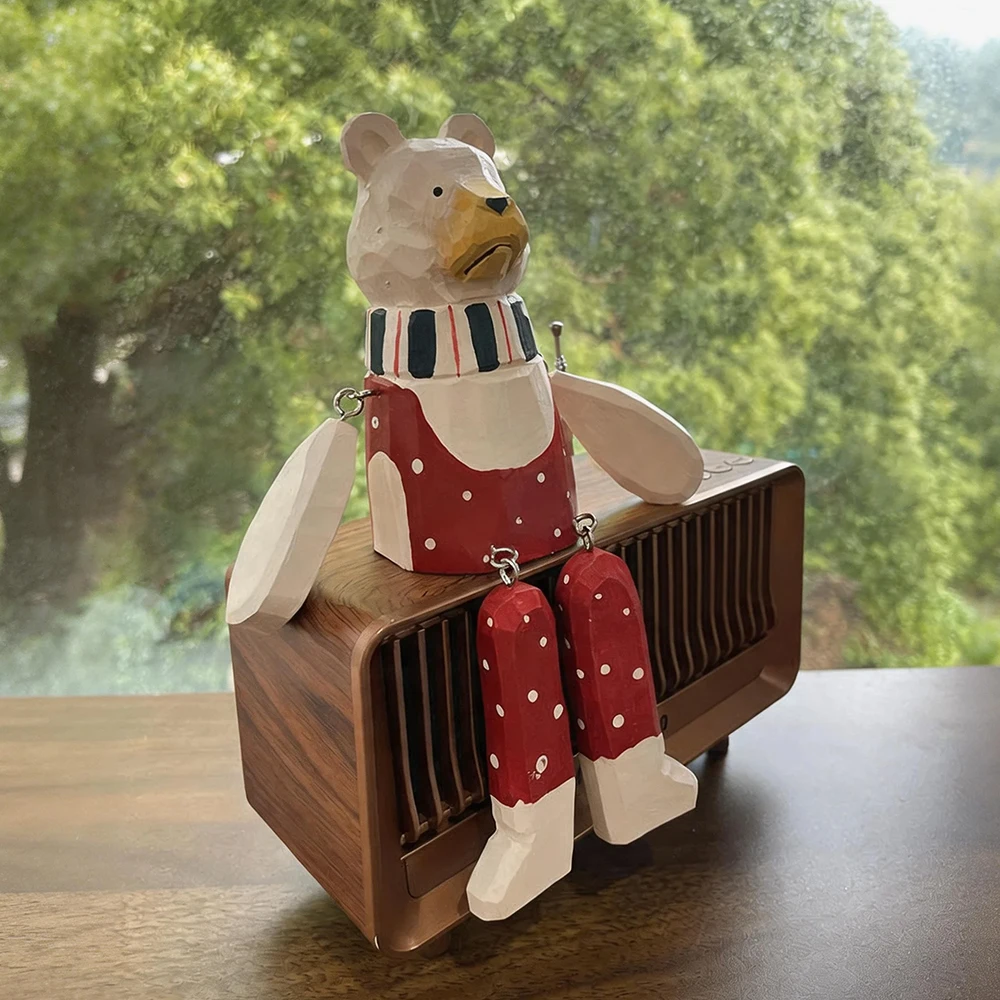 Handgeschnitzte Holzfigur Weißer Eisbär als Regaldekoration mit Beweglichen Gliedmaßen, Rustikale Heimdekoration, Weihnachtsgeschenk – Detail 9