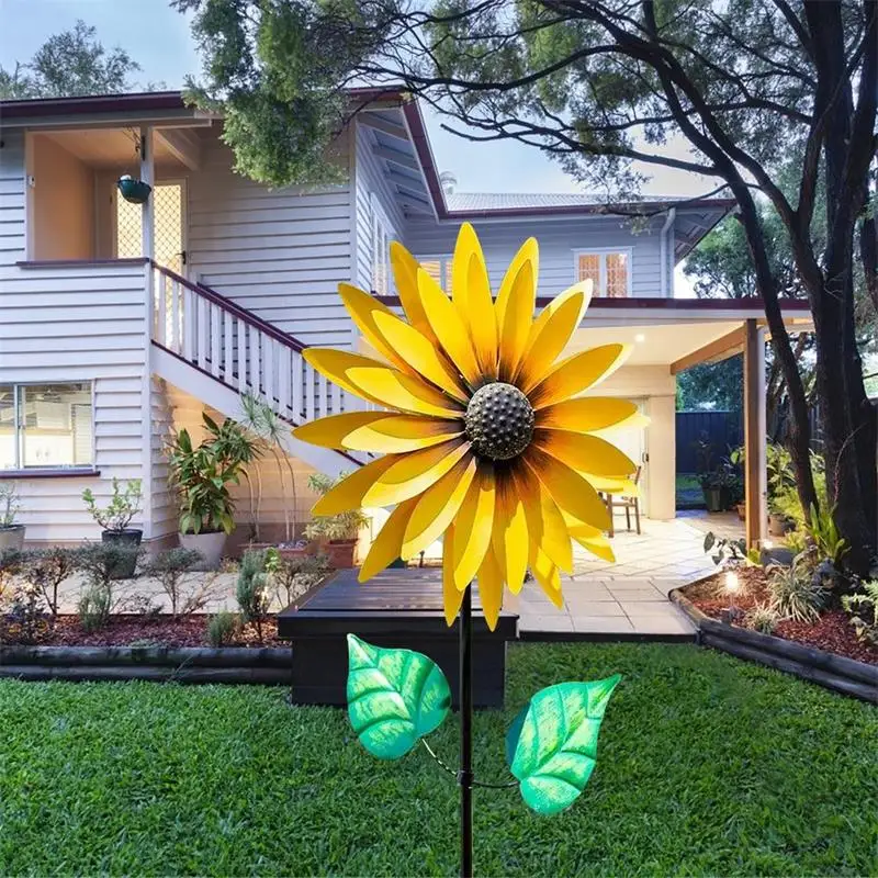 Sunflower Windmill Metal Rotating Sunflower Wind Spinner With Stake Standing Lawn Flower Pinwheel Outdoor Garden Decor Kids Toy7