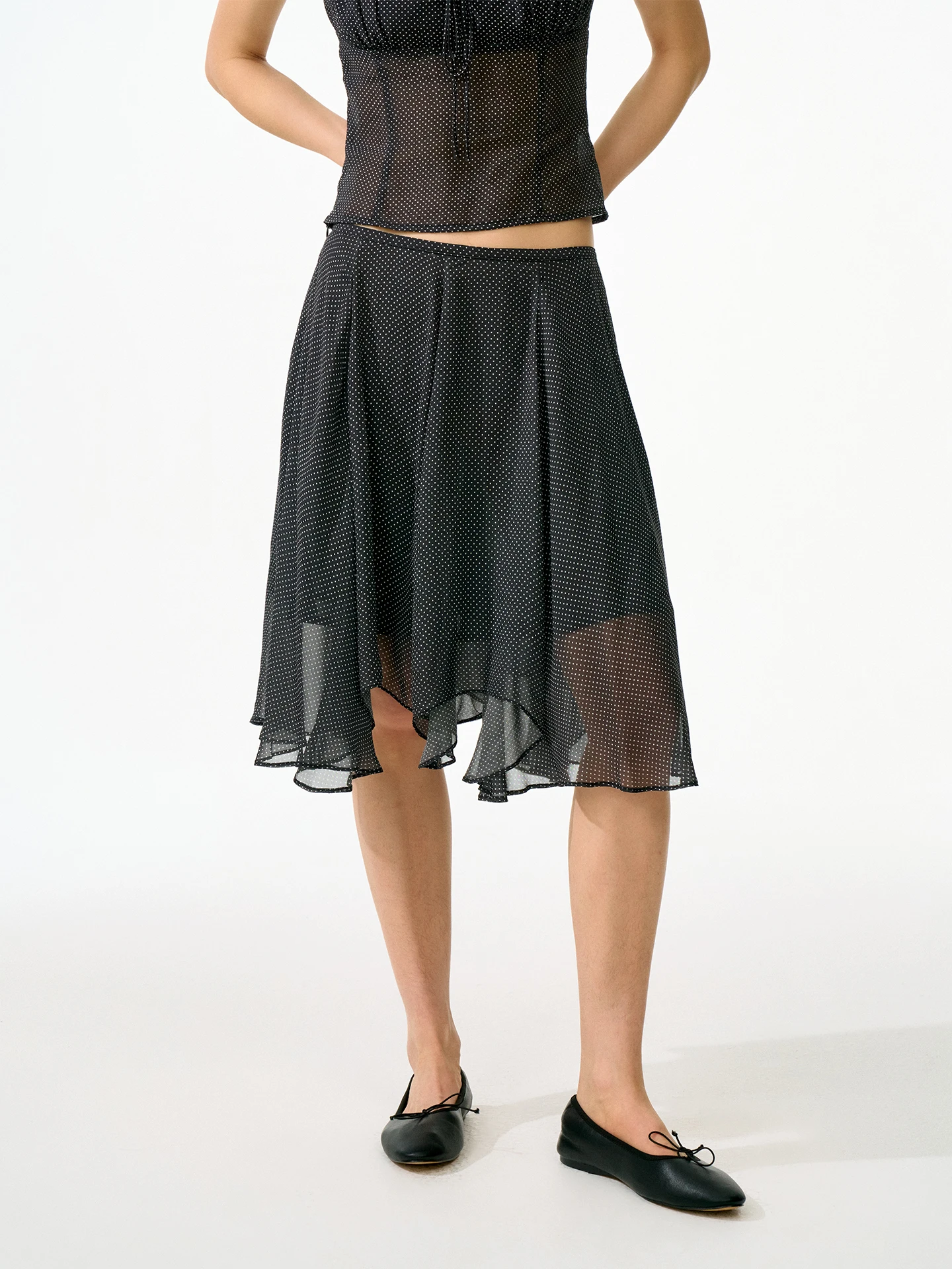 

Firstfloor Lightweight Umbrella Skirt Semi-skirt Asymmetric Design Chiffon Volume Sensation Ladies mid Waist Gathered Skirt