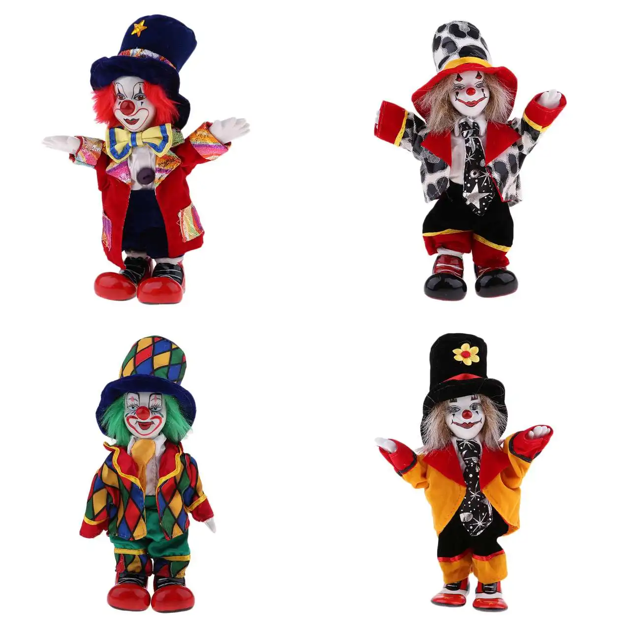 9 Inch Porcelain Smiling Clown Doll Wearing  Outfits Funny Harlequin Doll Circus Props Halloween Christmas Decoration Kids Gifts