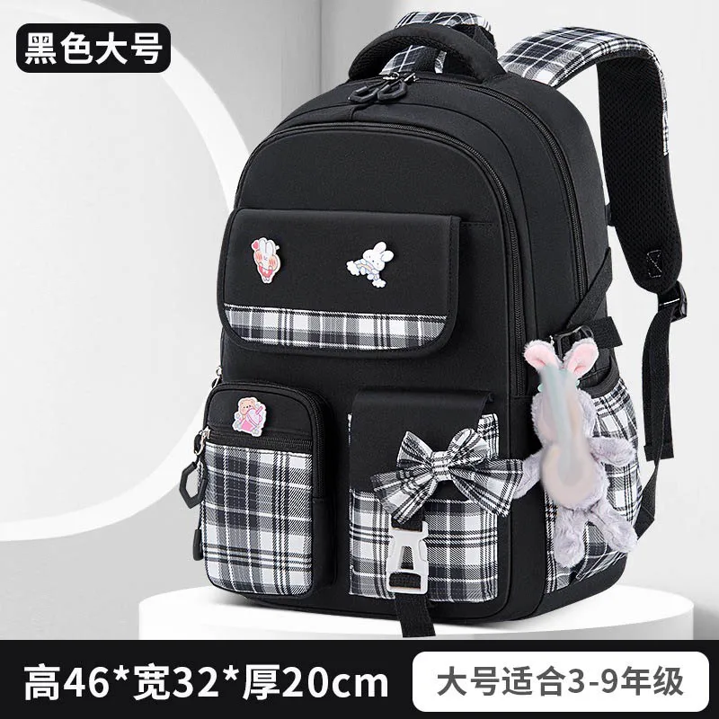 Protecting The Spine Ergonomics Elementary School Students Girls Checkered Backpack Large Capacity Lightweight Waterproof