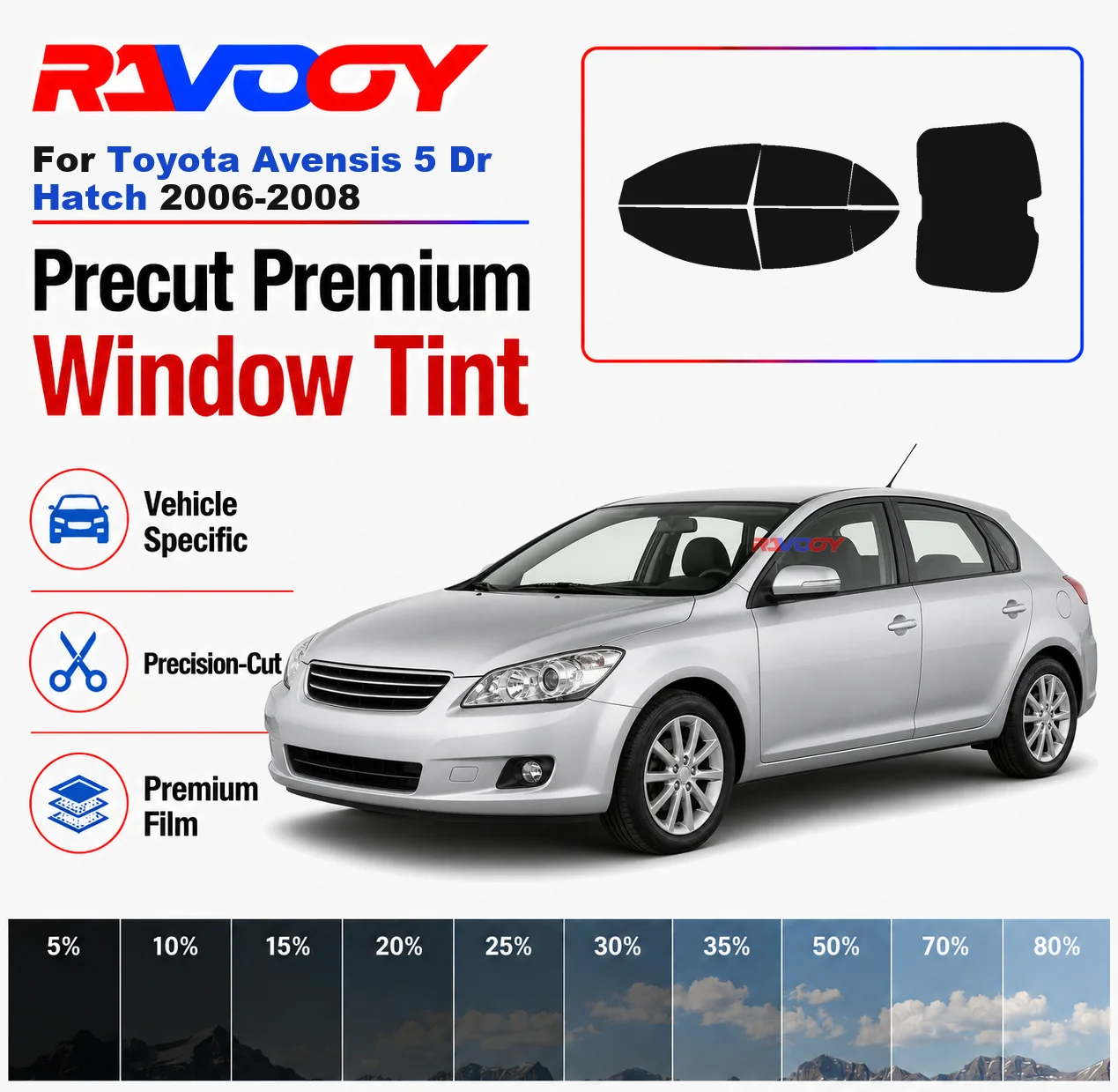 premium-precut-window-tint-kit-front-rear-windows-rear-windshield-for-toyota-avensis-5-dr-hatch-2006-2008-nano-ceramic-film