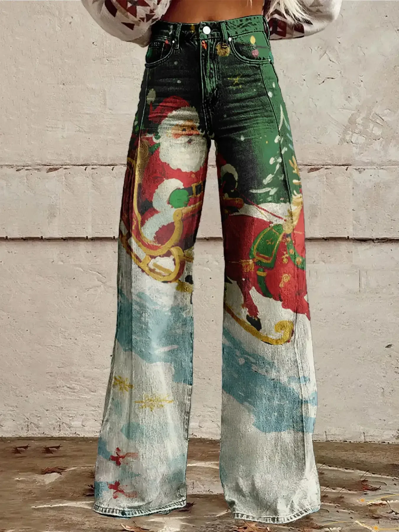 جينز نسائي ريترو مطبوع جديد مع قماش جينز مقلد، كاجوال وعصري، بنطال بنمط طباعة ديزي ريترو #3
