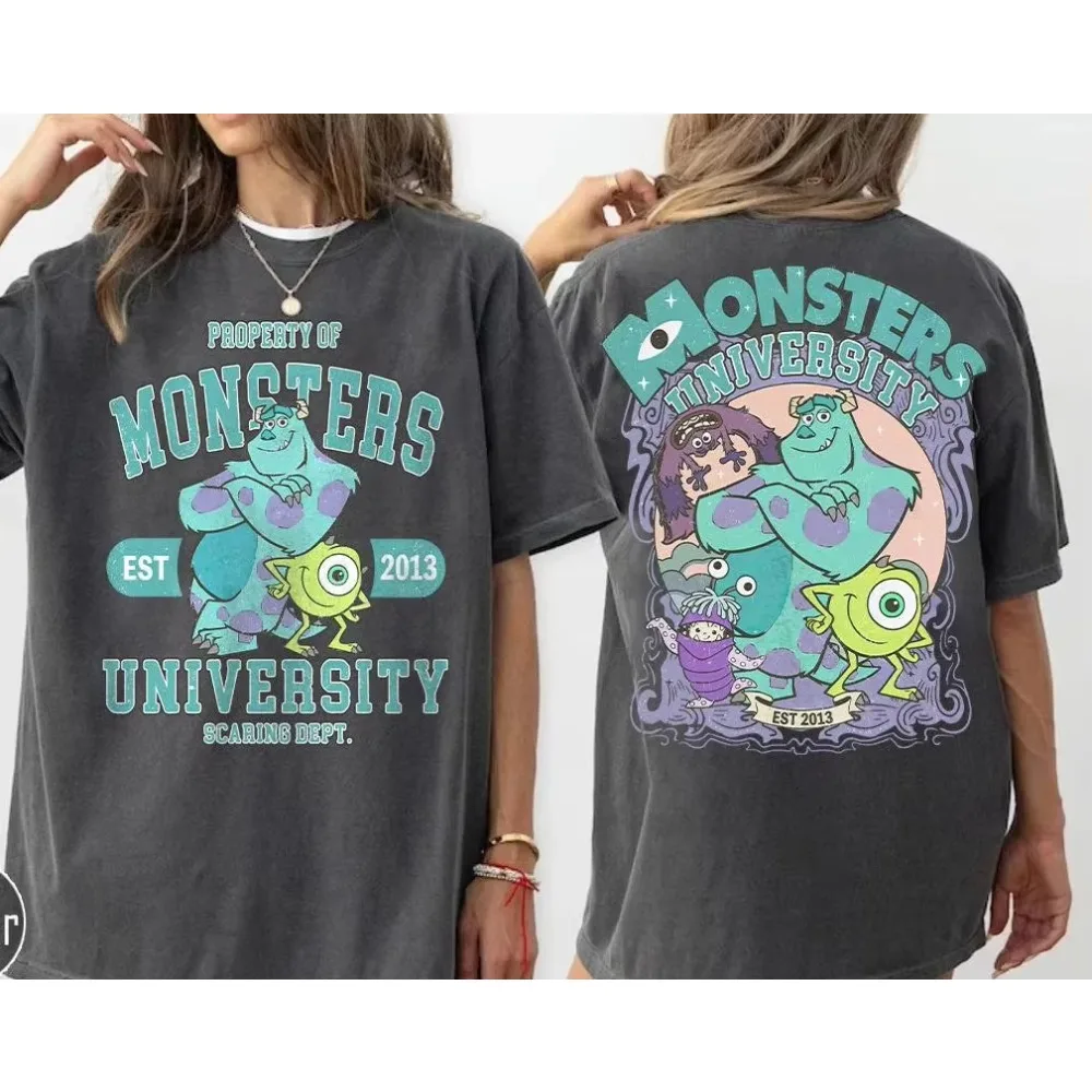 ديزني خمر الوحوش على الوجهين Inc الراحة الألوان قميص ديزني وبيكسار وحوش جامعة مايك سولي بو النساء الرجال المحملة