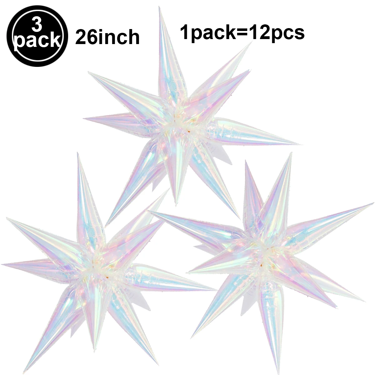 3Pack Laser Starburst Balloons Love Five Pointed Star Circular Transparency Foil Balloon Wedding Birthday Party DIY Decorations